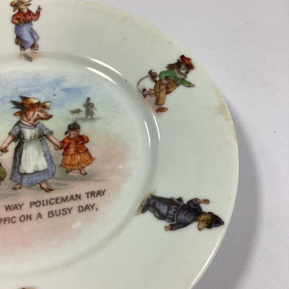 Vintage German Porcelain Child Plate This Is The Way Policeman Stop Traffic 6" - Picture 3 of 4